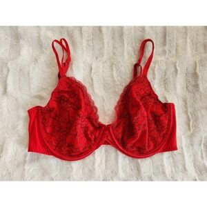 Vassarette Bra 36D Red Black Floral Lace Unlined‎ Underwire